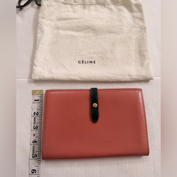 Celine Large Multifunction Leather Wallet in Rich Pink With Green Strap - Picture 10 of 10